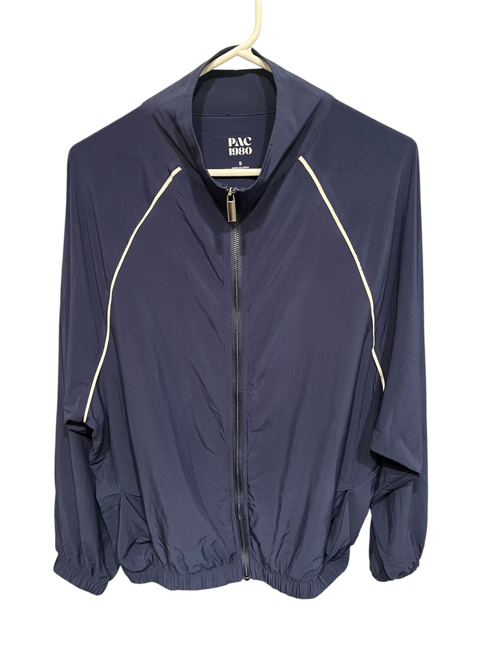Pac Sun Woman’s Navy Blue White Strip Track Jacket/Wind Breaker - Size Small